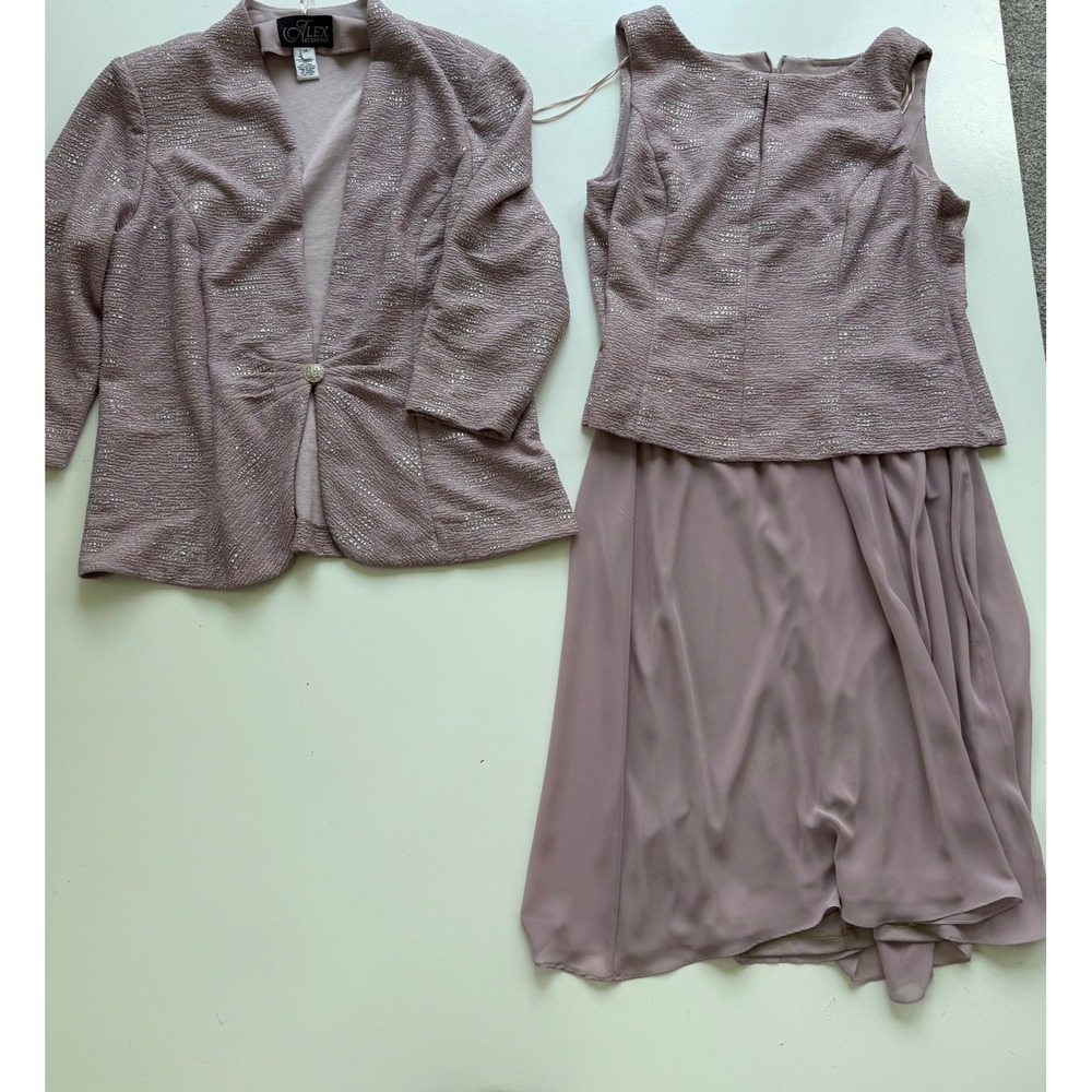 Alex Evenings Womens 14 Mauve Glitter Dress and Jacket Set‎ Mother of the Bride